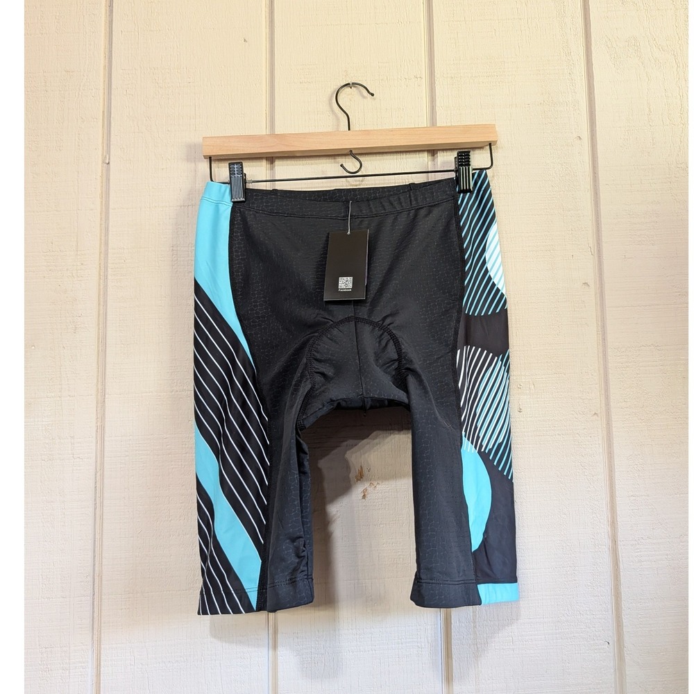 Beroy Women's Padded Cycling Shorts 2XL Black Turquoise Geometric Gel